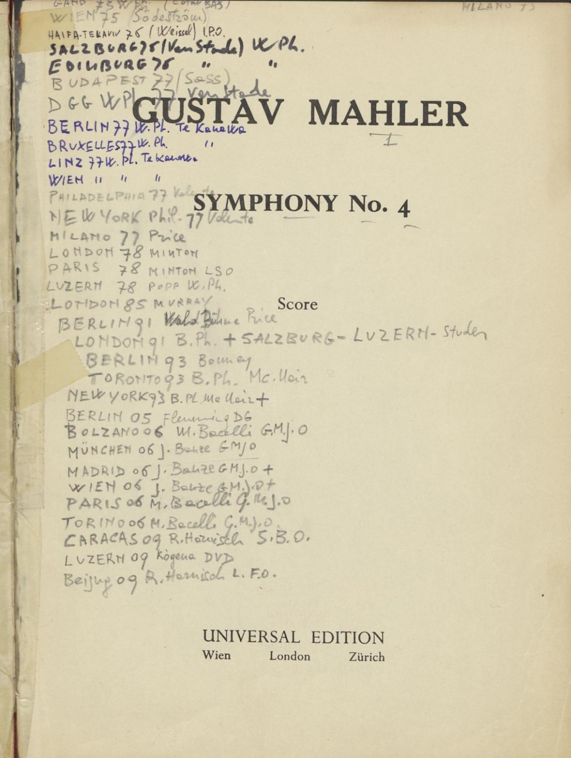 Gustav Mahler Sinfonie Nr Titelblatt Der Partitur Mit Notizen