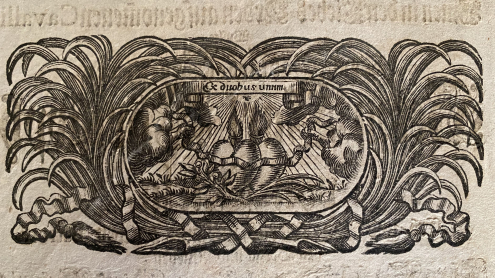 Ex duobus unum – „Aus zwei mache eins“ vermittelt diese Illustration zweier Herzen in einer Gelegenheitsschrift zur Hochzeit von Carl Christoph Biela und Maria Wilhelmina von Heppe im Jahr 1731. Foto: SBB-PK/Friederike Willasch.