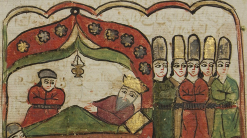 Der indische König Dschali’ad auf dem Sterbebett mit seinem Sohn Wird-Khan
