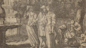 Ausschnitt aus dem Kupfertitel „Der Politische Hasenkopff“ von Erasmus Grillandus aus dem Jahr 1689 (VD17 1:667553C)