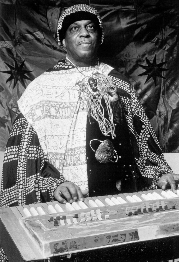 Publicity shot of Sun Ra, 1973. Distributed by Impulse! Records and ABC/Dunhill Records. Photographer uncredited. Public domain.