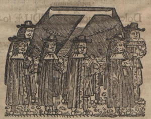 Holzschnitt aus der Leichenpredigt von Friedrich Weise auf den 1693 verstorbenen Konrektor des Gymnasiums Schulpforta Christian Günther (VD17 39:118590H)