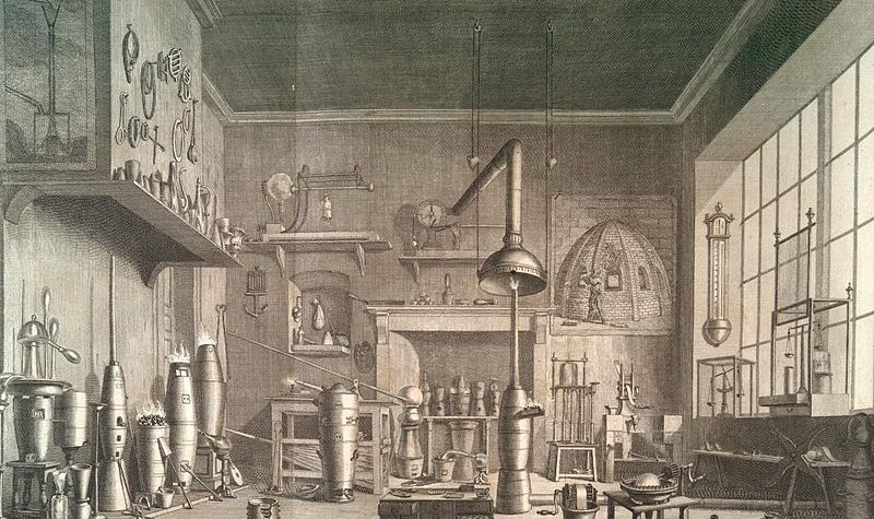 An eighteenth-century chemical laboratory, from „Commercium Philosophico-Technicum“ by William Lewis, 1763-1766; Lizenz: https://creativecommons.org/publicdomain/zero/1.0/deed.de ; Quelle: https://en.wikipedia.org/wiki/William_Lewis_%28scientist%29#/media/File:Lewis_William_lab.jpg 
