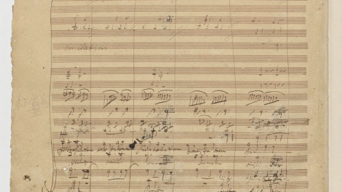 Ludwig van Beethoven, 4. Satz der 9. Sinfonie d-Moll op. 125 (Takte 659–669 sowie 715–725), "Wir betreten feuertrunken, Himmlische, dein Heiligthum! Seid umschlungen Millionen, diesen Kuß der ganzen Welt! Freude schöner Götterfunken…", Blatt 84