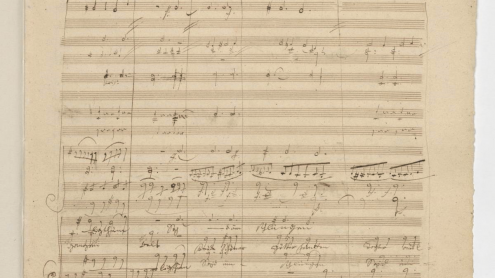 Ludwig van Beethoven, 4. Satz der 9. Sinfonie d-Moll op. 125 (Takte 659–669 sowie 715–725), "Wir betreten feuertrunken, Himmlische, dein Heiligthum! Seid umschlungen Millionen, diesen Kuß der ganzen Welt! Freude schöner Götterfunken…", Blatt 85