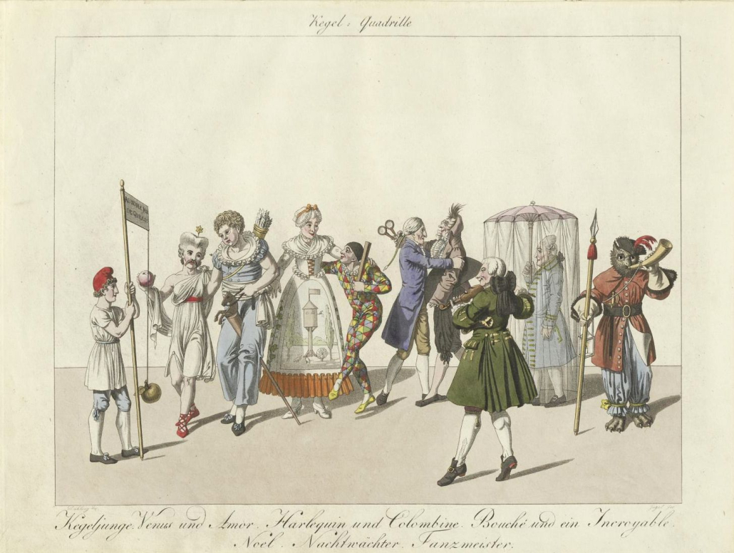 Die Kegelquadrille, Der grosse Maskenball, 1805, Abbildung aus dem Exemplar der Staatsbibliothek