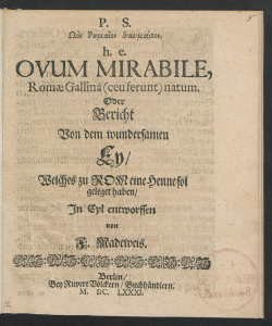 Eine Flugschrift zum Kometenei von Friedrich Madeweis (1648–1705); Quelle: SBB-PK, LI 9353