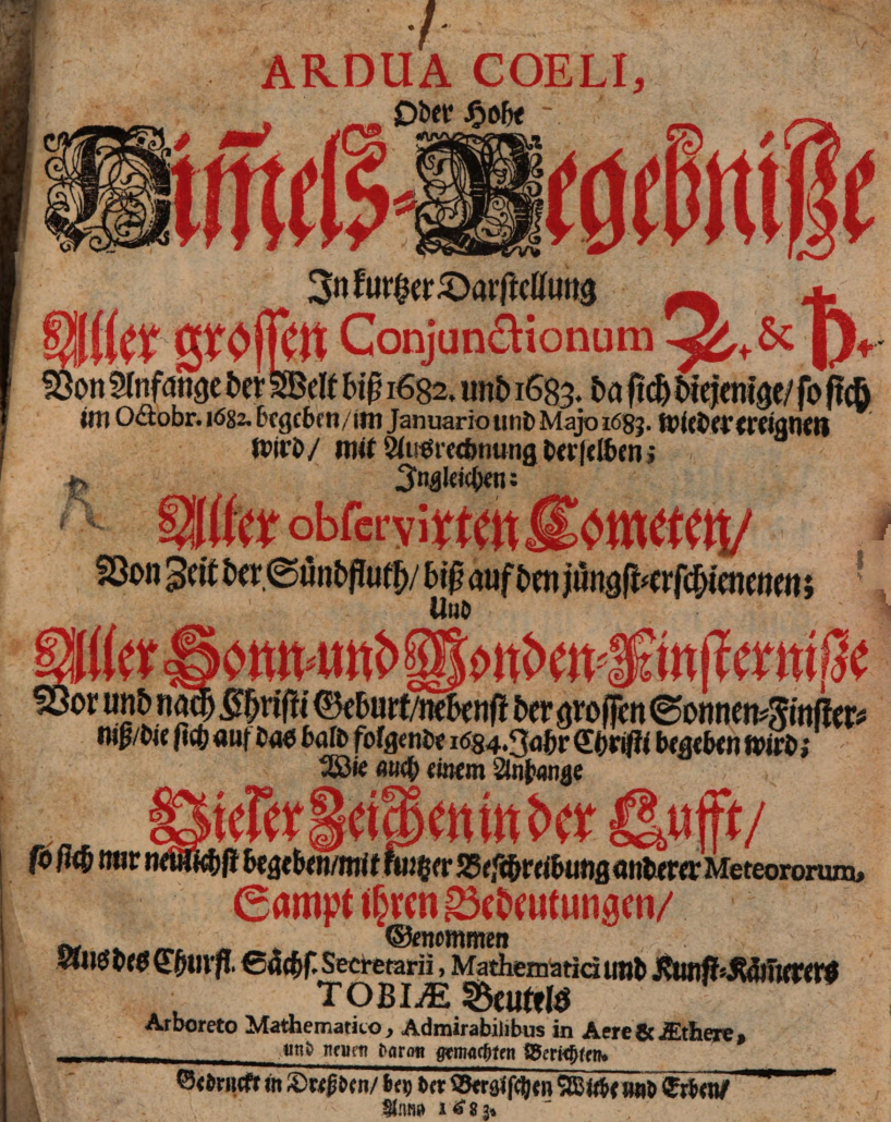 Ein Buch zu Wunderzeichen von Tobias Beutel; Quelle: Bayerische Staatsbibliothek München (Res/4 Astr.p. 523,18)