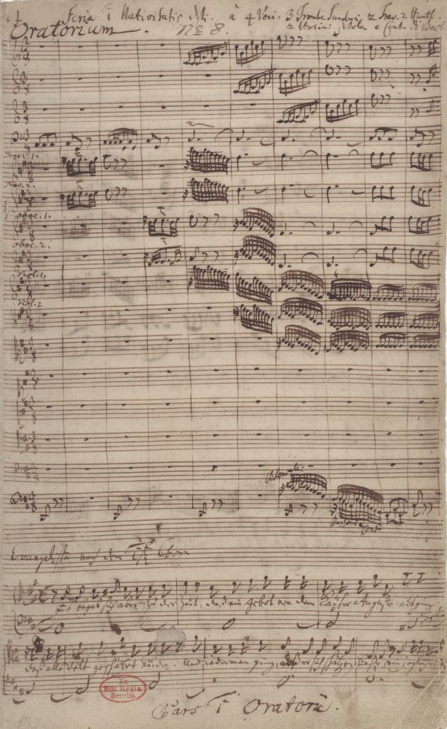 Johann Sebastian Bach, Erste Seite des Weihnachtsoratoriums BWV 248 (Leipzig 1734), Signatur: Mus.ms. Bach P 32