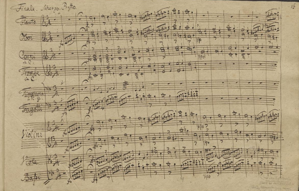 Beginn des 4. Satzes der Sinfonie Nr. 2 C-Dur (1807) in Webers Autograph
