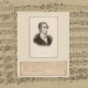 Porträt Carl Maria von Weber auf Notenblatt (Beginn des 4. Satzes der Sinfonie Nr. 2 C-Dur)