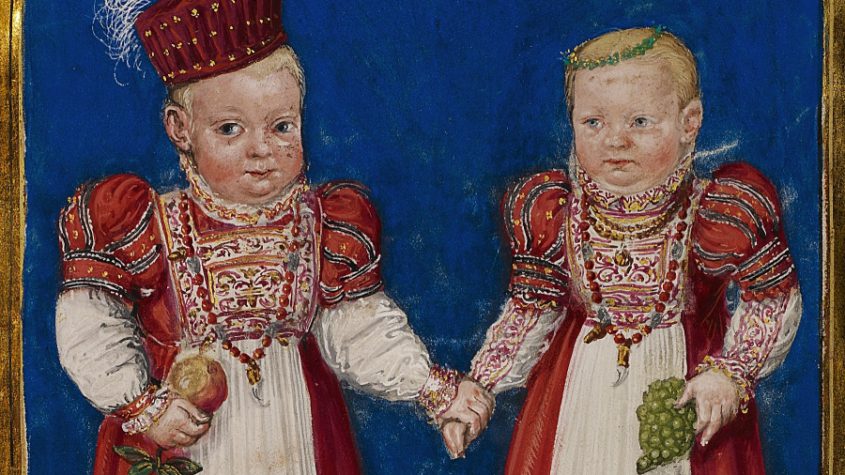 Porträt von Georg (?) und Katharina (?) von Ebeleben aus der Bibel des Nikolaus von Ebeleben. Abteilung Historische Drucke. Lizenz: CC-BY-NC-SA