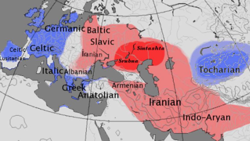Die historische Verbreitung der indogermanischen Sprachen (ca. 500 v. Chr.) - Quelle: https://commons.wikimedia.org/wiki/File:Centum_Satem_map.png 
by en:User:Dbachmann, Centum Satem map, Zuschnitt, Lizenz: CC BY-SA 3.0 