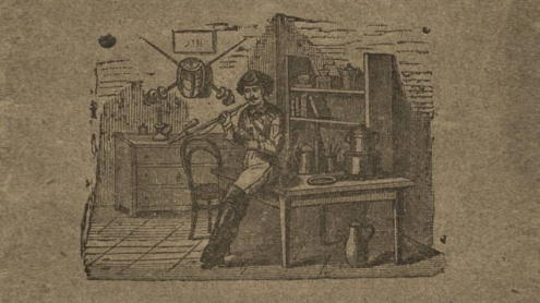 Studentenleben. Vignette des Einbandes von Johanna Boys Kochbuch, 1875