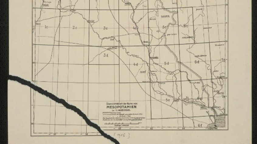 Übersichtsblatt der Karte von Mesopotamien in 1:400 000. 1916, Bibliothekssignatur: Kart. D 6201 –Indexblatt