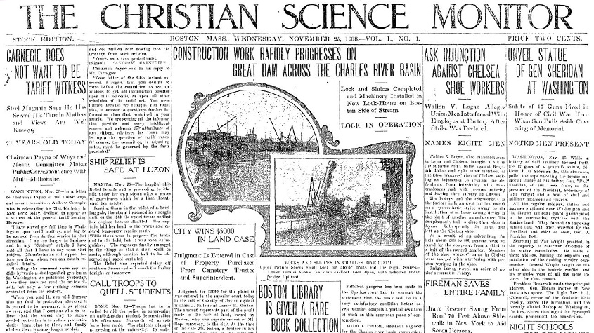 Titelblatt The Christian Science Monitor (25.11.1908, No 1)