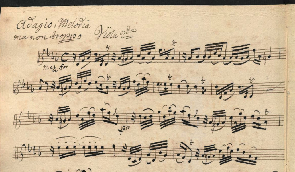 Fragment of an eighteenth-century copy of Johann Gottlieb Janitsch’s Sonata da Camera No. 21 in g minor. Sing-Akademie zu Berlin: D-Bsa SA 3149