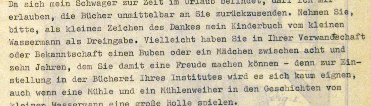 Dankesbrief Otfried Preußlers an das Institut für Mühlenwesen in Braunschweig, 29. Juli 1964 NL Otfried Preußler
