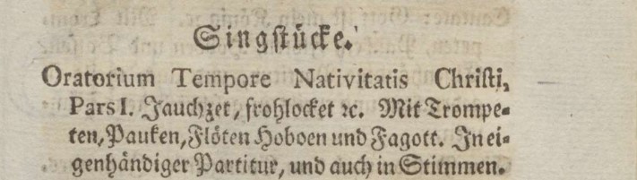 Verzeichniß des musikalischen Nachlasses des verstorbenen Capellmeisters Carl Philipp Emanuel Bach, Hamburg 1790, Eintrag des Autographs von Bachs Weihnachtsoratorium