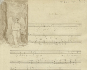 Fanny Hensel: An die Ruhe. Autographe Reinschrift mit Zeichnung von Wilhelm Hensel, ca. 1830-1840