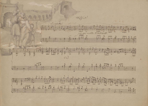 Fanny Hensel: Abschied aus Rom. Klavierstück im Reise-Album 1839-40. Autographe Reinschrift mit Vignette von Wilhelm Hensel, 1841 (MA Ms. 163)