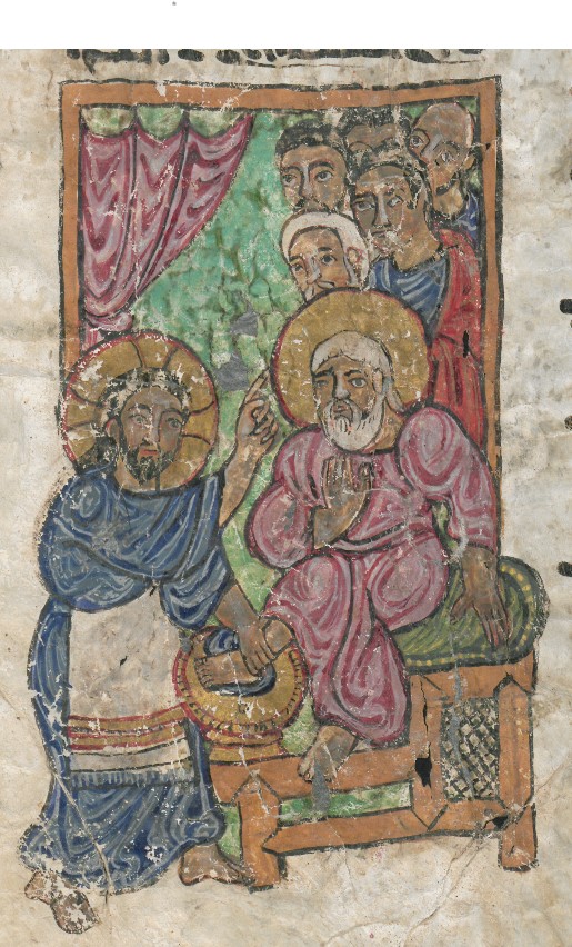 Figure 1a: Jesus washes his Disciples’ Feet. – SBB-PK: Sachau 304-2, section of folio 89r. – Public Domain