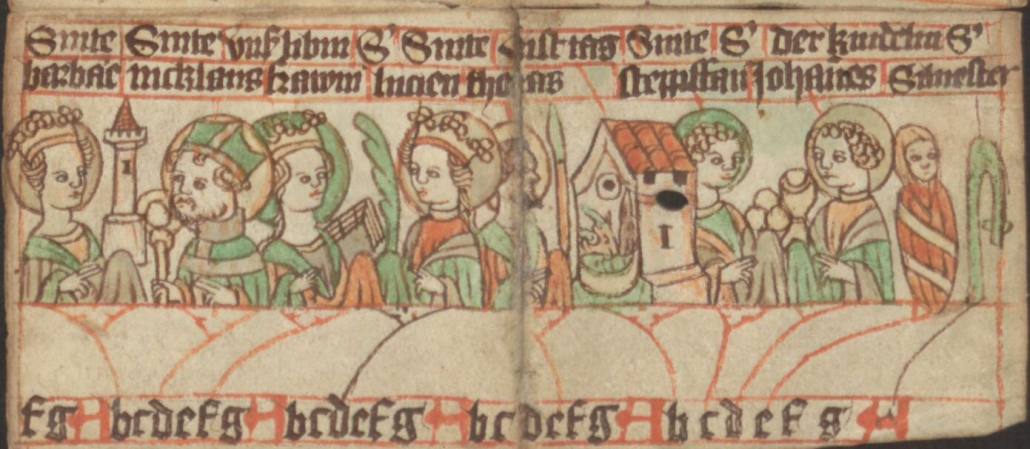 Saints' calendar for December. - Detail of Staatsbibliothek zu Berlin, Libr. pict. A 92, Germany (c. 1400) - Public Domain