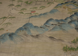 Detailansicht der Gebirgskette mit Kanonen und einer Flagge