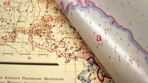 Detailansicht von Sprachbereichen des heutigen deutsch-polnischen Grenzgebietes, mit der Pausleinwand des a-Bereichs