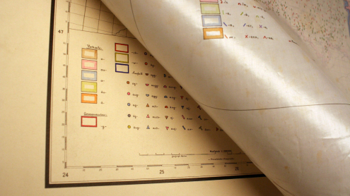 Detailansicht der Legende auf der Karte sowie der Pausleinwand