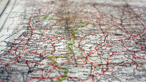 Detailansicht eines Grenzgebietes, verdeutlicht durch kräftige grüne Farbe