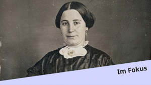 Daguerreotypie um 1850, Porträt einer Frau, Linke Hälfte eines zweiteiligen Klapp-Etuis (Pendant nicht erhalten) mit Metall-Schließe an der Seite