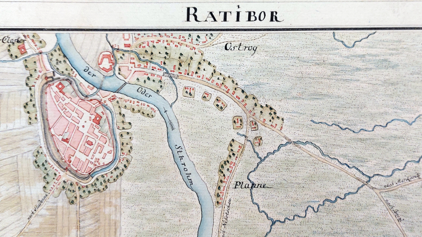 Plan of Ratibor (now Racibórz), part of the title sheet from "Kriegskarte von Schlesien”, volume 1. – SBB-PK: 2°Kart.N15060-1 – Photo by M. E. Adamska
