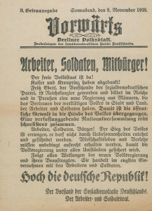 Die 3. Ausgabe von sechs Ausgaben des "Vorwärts" am 9. November 1918.