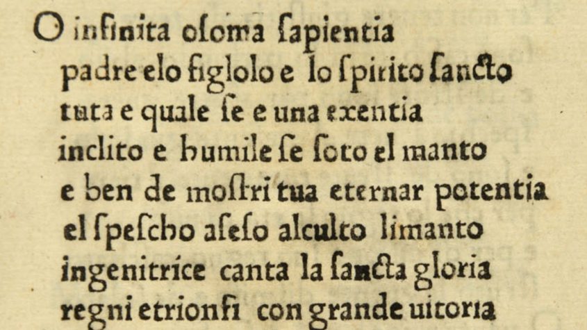 Simone da Albenga: Itinerario per lo Stato di Venezia. [Venedig: Nel Beretin Convento, um 1475]. (Biblioteca Marciana, Misc.2441.01L, fol. 1a) - Lizenz: Public Domain
