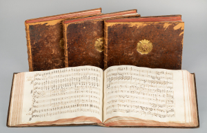 Sammelhandschrift (3 Bände) mit 52 italienischen Flötentrios (55 MS 10234) und Nachtgebet („Matutin“) des portugiesischen Klostermönchs Frei Francisco de Sao Boaventura (55 MS 10233)