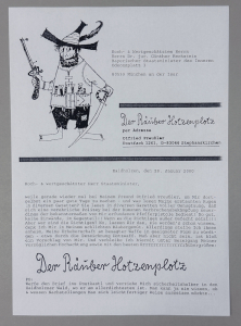 Kopie des Hotzenplotz-Briefes von Otfried Preußler an den bayerischen Staatsminister Dr. Günther Beckstein wg. der Kopie der Hotzenplotz'schen Pfefferpistole durch die bayerische Polizei