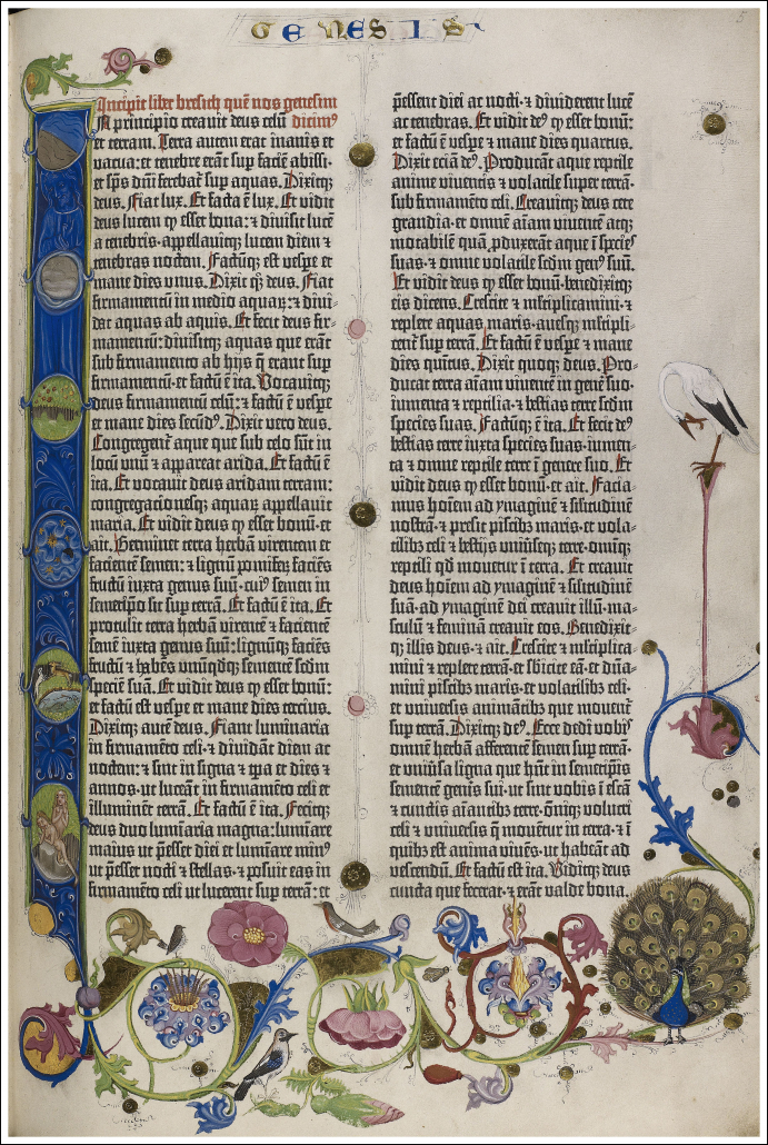 Ein reich geschmücktes Blatt der Gutenberg-Bibel / Staatsbibliothek zu Berlin-PK. Lizenz: CC BY-NC-SA 4.0