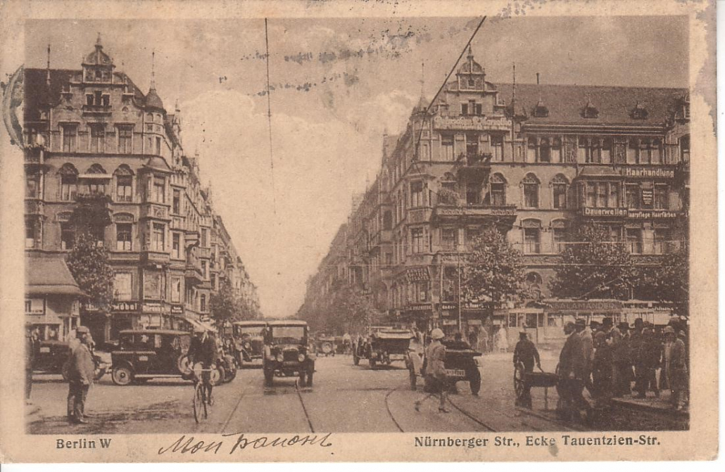 Postcard with the added handwritten inscription in Russian «Мой район» ("My neighborhood"), sent from Berlin in 1928. - Courtesy of Stefan Brydolf, Vykortsmuseum. http://www.vykortsmuseum.se/old-postcards/101301.html