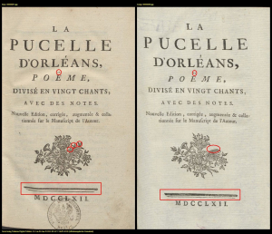 zwei Titelblätter der Pucelle von 1762