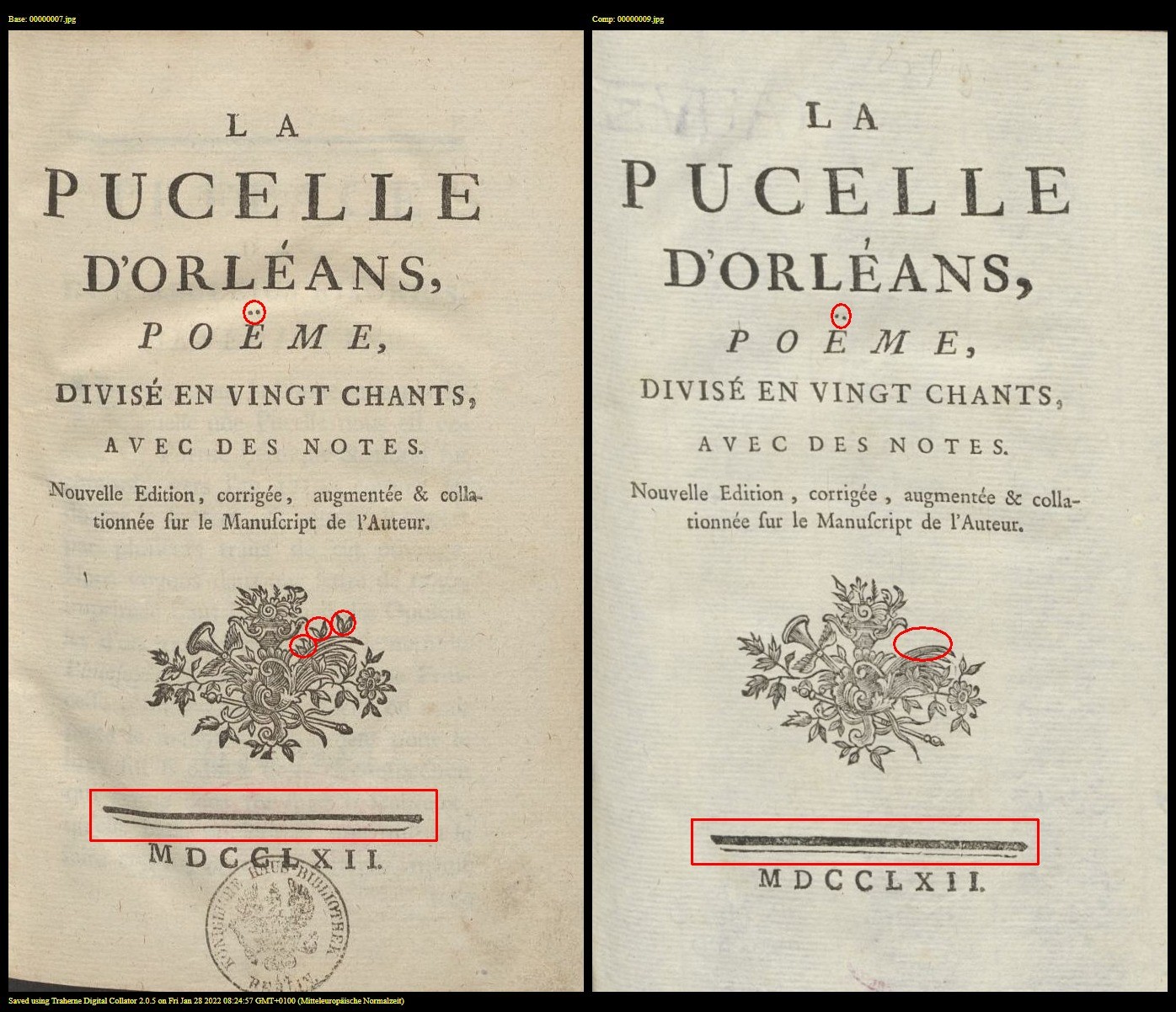 zwei Titelblätter der Pucelle von 1762