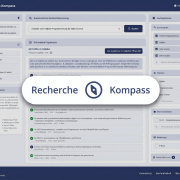Das Stabikat Recherche-Kompass Logo über einem Screenshot der Anwendung