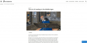 Startseite der digitalen Ausstellung ‚The art of reading in de Middle Ages‘, deren Kapitel von unterschiedlichen ARMA-Projektpartner:innen geschrieben wurden.