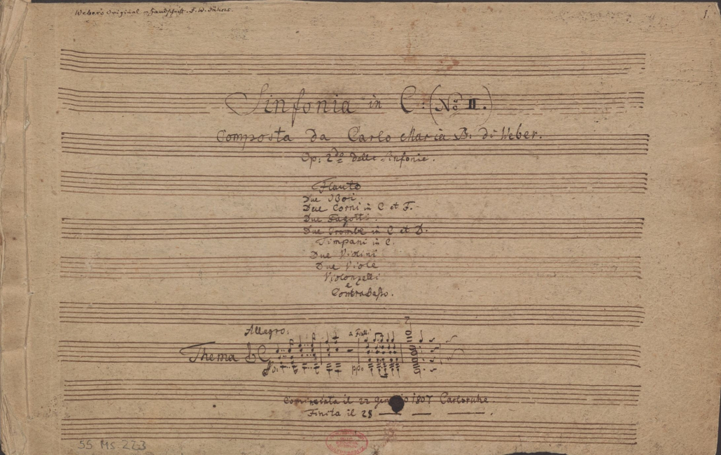 Titelblatt 55 MS 223 (Carl Maria von Weber, Sinfonie Nr. 2 C-Dur WeV M.3)