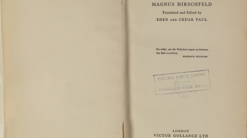 Magnus Hirschfeld: Racism. Translated and edited by Eden and Cedar Paul. London: Gollancz, 1938. Signatur: Pn 1003/1095