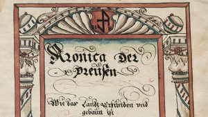 Bildausschnitt: Ms. Boruss. fol. 176, fol. 1r Heinrich Rheden: Preußische Chronik Danzig, Ende 16. Jh. CC BY-NC-Sa 3.0