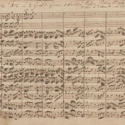 Erste Notenseite des ersten Brandenburgischen Konzerts BWV 1046 von Johann Sebastian Bach, Am.B 78.