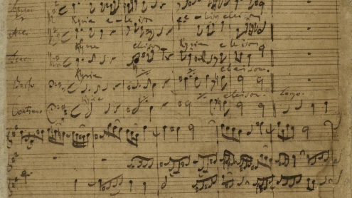 Erste Notenseite der Messe h-Moll BWV 232 von J. S. Bach, Mus.ms. Bach P 180. Digitalisat unter: http://resolver.staatsbibliothek-berlin.de/SBB0001B78F00000000