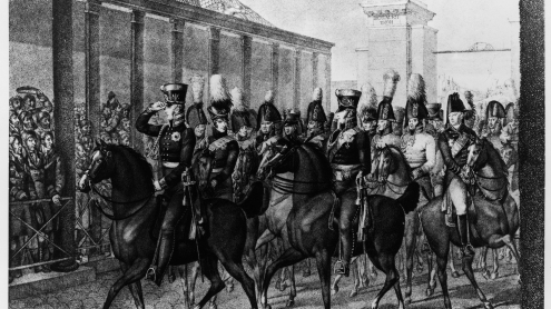 Friedrich Wilhelm III. und seine Generäle werden am 23.12.1809 am Bernauer Tor begrüßt; Kleist wird Anfang Februar eintreffen