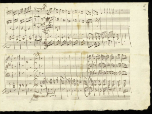 Letzte Notenseite mit dissonantem Schluss des Dorfmusikantensextetts "Ein musikalischer Spaß" F-Dur KV 522